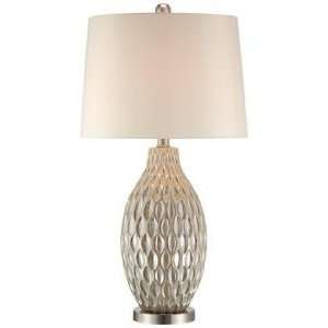    Iridescent Ivory Dimpled Ceramic Gourd Table Lamp