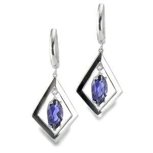 Diagonal Square Leverback Dangling Earrings With 10 MM Genuine 