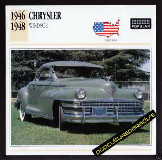 1946 1947 1948 CHRYSLER WINDSOR Car PHOTO SPEC CARD  