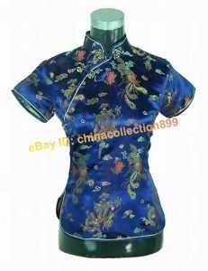 Chinese Woman Dragon&Phoenix Blue Shirt Blouse  