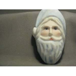 Milk Glass Hand Painted Holiday Blue & Artist Signed Santa Clause Face