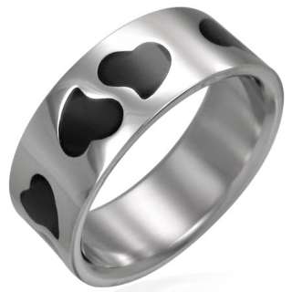 Stainless Steel Two Tone Heart Wedding Band Ring. Band is 8mm wide and 
