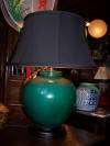 CHINESE HUNTER GREEN JAR TABLE LAMP W/BLACK SHADE  