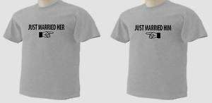 Just Married Him Her Wedding Bridal Party T Shirts  