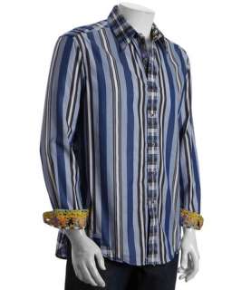   Graham blue swiss dot stripe cotton Big City point collar shirt