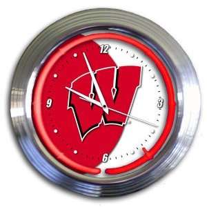  Wisconsin Badgers College 14 Chrome Neon Clock (NEW 