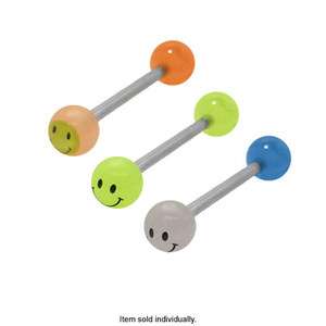 Glow in the Dark Smiley Face Barbell Tongue Ring   1140GR 3  
