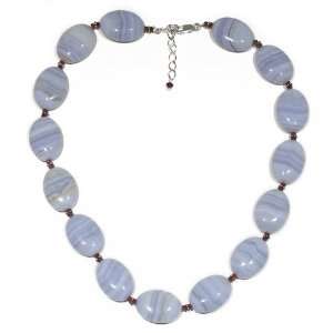 Sterling Silver Blue Lace Agate with Rhodolite Garnet Accent Necklace 