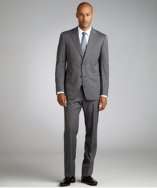Zegna Z Zegna grey striped wool two button suit with flat front pants 