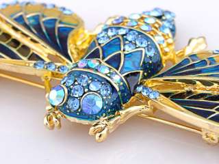Indigo Blue Painted Enamel Crystal Rhinestone Moth Fashion Jewelry Pin 