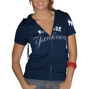 New York Yankees Womens Crystallized French Terry Short Sleeve Hoodie 
