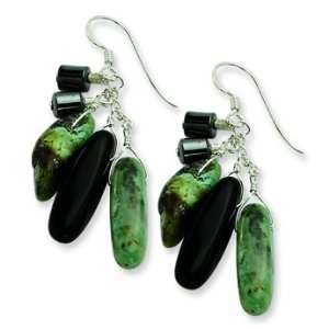  Sterling Silver Hematite, Black Agate & Turquoise Earrings 