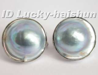   22mm natural Gray South Sea Mabe Pearls Earrings 925sc