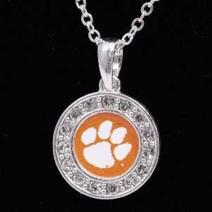   Clemson Tigers Ladies Silver Round Crystal Necklace: Sports & Outdoors