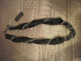   Authentic BEBE Silk Chain Crystal Twist Necklace Belt Black & Gunmetal