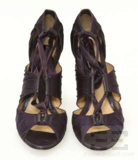 LAMB Purple Satin & Leather Trim Ruched Ribbon Heels Size 11M  