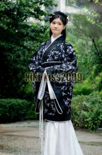China Kimono Black Cotten&Flax Embroidered Han Fu Dress Winter Coat 