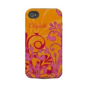  Personalized Pink Orange Floral iPhone 4 Case Cell Phones 