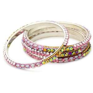 Chamak by priya kakkar 4 Pink Bangle Bracelet Using Rainbow Crystals 