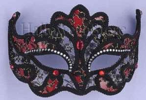 Black and Red Lace Venetian Mask Jewels Mardi Gras  