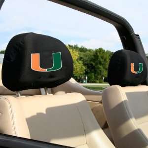  Miami Hurricanes 2 Pack Black Headrest Covers: Automotive