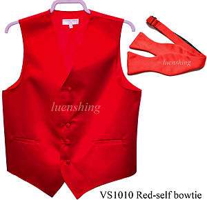 New mens tuxedo vest waistcoat_self tie bow tie red wedding prom L 