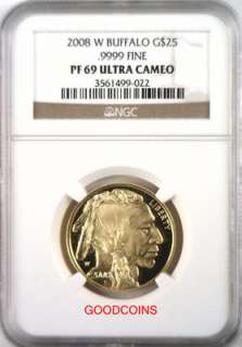2008 W Gold Buffalo 1/2 oz $25 Proof NGC PF69 ULTRA CAMEO  