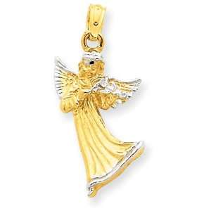  Polished Solid Angel with Harp Pendant in 14k Two tone 