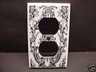 damask black white print outlet cover plate v054 
