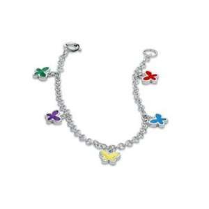 Childs Multi Color Enamel Butterfly Charm Bracelet in Sterling Silver 