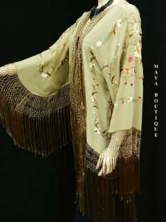 Silk Fringe Jacket Kimono Flapper Coat Embroidered Vanilla Maya 