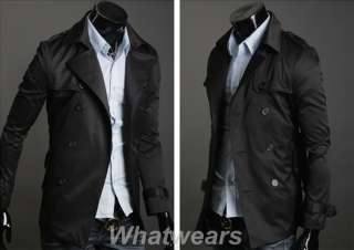 Mens Slim Wool Double Breasted Cowl Collar Trench Coat Khaki M ~XXL 