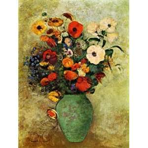  Bouquet of Flowers in a Green Vase