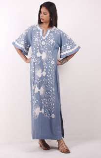   Peacock EMBROIDERED Boho MEXICAN Bell slv Caftan Maxi DRESS  