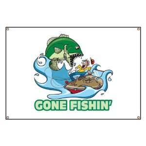  Banner Gone Fishin Fisherman 