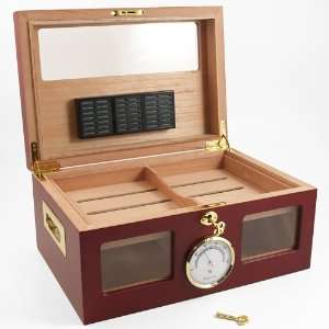  100 Cigar Humidor Cherry Matte with Glass Top: Home 