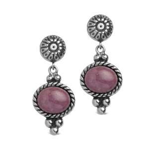  Stamped Sterling Silver Rhodonite Drop Earrings: Jewelry