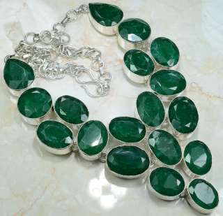 GIANT EMERALD SILVER NECKLACE 19 1/4; T937  