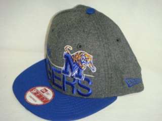 MEMPHIS TIGERS NEW ERA NCAA SNAPBACK HAT CAP WOOL GREY/BLUE  