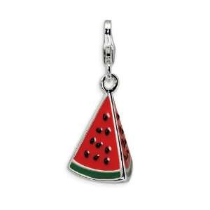  Sterling Silver 3D Enamel Watermelon Seeded Wedge Charm Jewelry