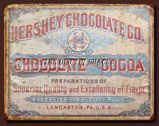 Nostalgic Tin Metal Sign   Vintage Hersheys Chocolate & Cocoa Label 
