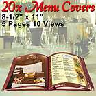 20pc 5 Page 10 View Menu Protective Cover 8.5x11 Restaurant Fold Book 