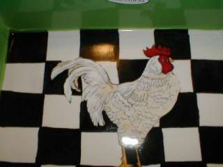 Tuscan CHECKERBOARD ROOSTER Terra Cotta CASSEROLE Baking DISH Pan 