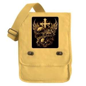  Messenger Field Bag Yellow God Is My Judge Skulls Cross 
