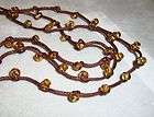 18 Inch Amber Foil Glass Pony Bead & Leather Necklace