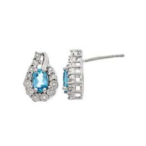 Gordons Jewelers Oval Blue Topaz and Diamond Accent Frame Earrings in 