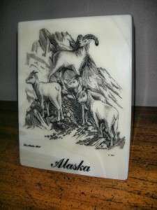 Bill Devine Etching Signed Marble Bookends Alaska 1981  