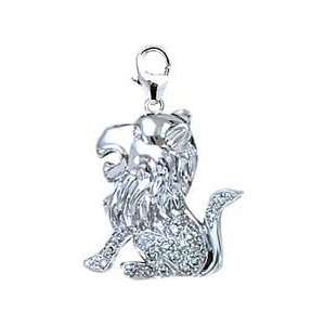  Lion, 14K White Gold Diamond Charm: Jewelry
