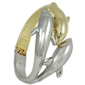  Metal Dolphin Cuff Bangle Bracelet Two Tones: Jewelry