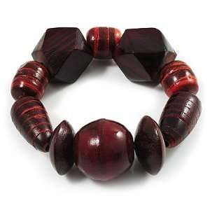    Chunky Dark Cherry Wood Bead Flex Bracelet   18cm Length: Jewelry